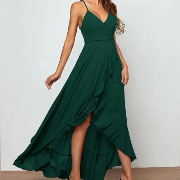 Dresses Belle Crisscross Lace Up Back Ruffle Asymmetrical